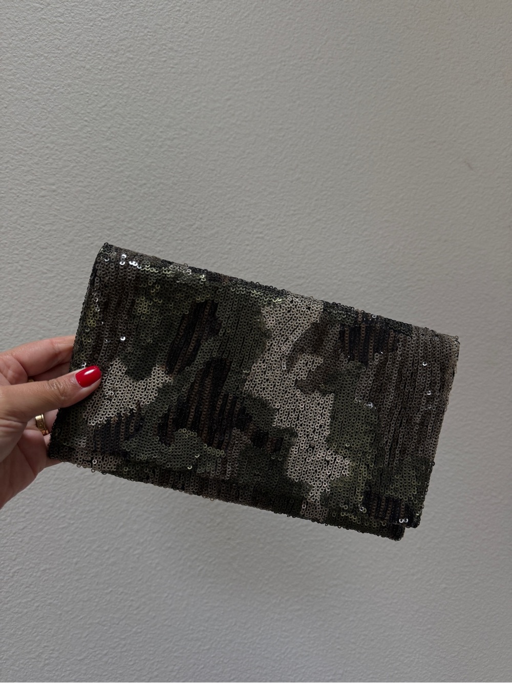 sequin camo clutch